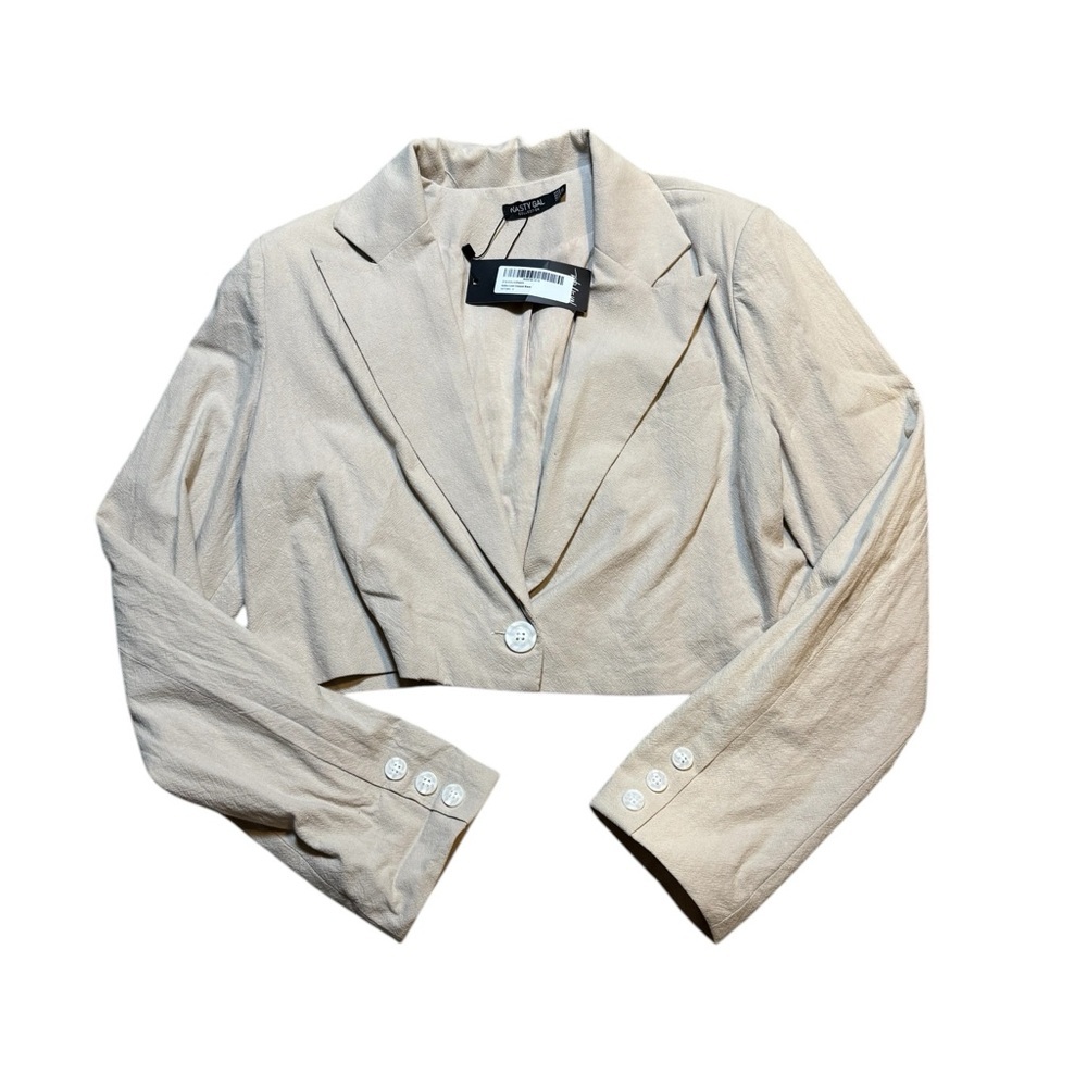 🤎✨Nasty‎ Gal Cropped Cotton-Look Blazer Tan Size 0 NWT✨🤎